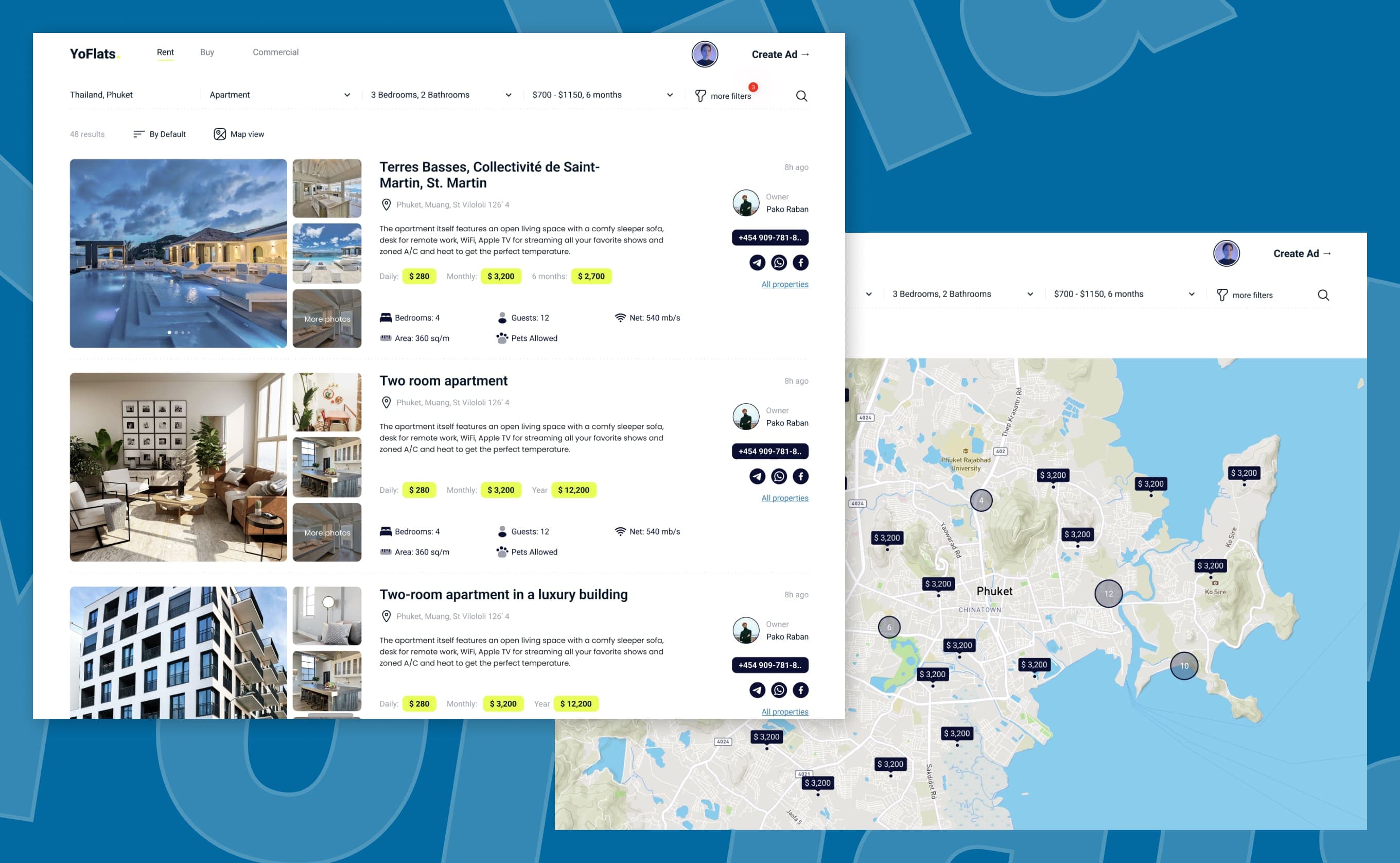 Yoflats, interface